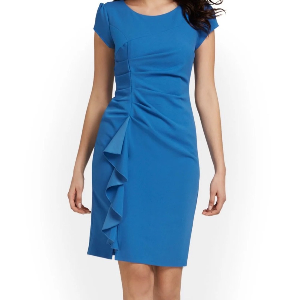 Elegant Blue Side-Ruffle Sheath Dress
